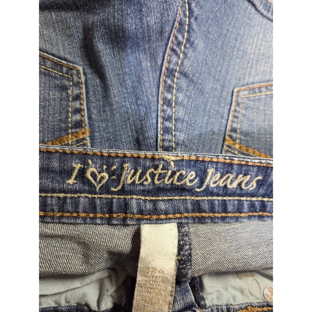 Justice Jeans‎ Girls Denim Shorts Size 12 12 5 Blue Heart Detail
